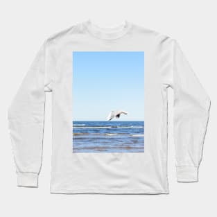 White seagull flying in blue sky Long Sleeve T-Shirt